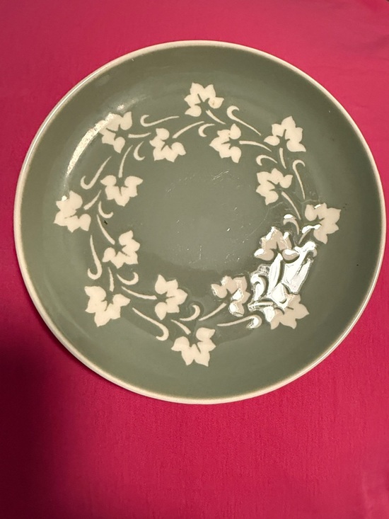 Other - Stoneware Dining Plate in Sage Green with White Floral Border